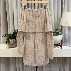 Majorelle Beige Ribbed Off-Shoulder Knit Sweater Dress Size S